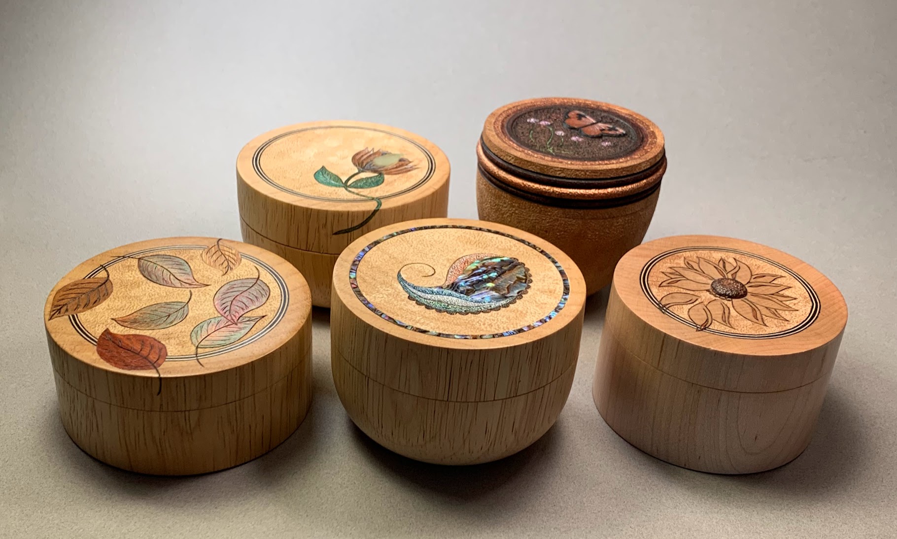 Myra Orton's inlayed boxes