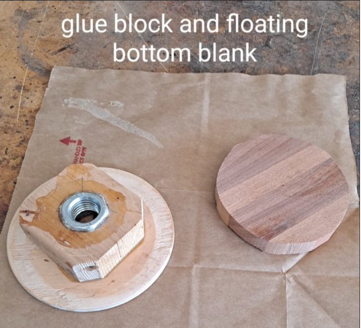 Glue block and floating bottom blank